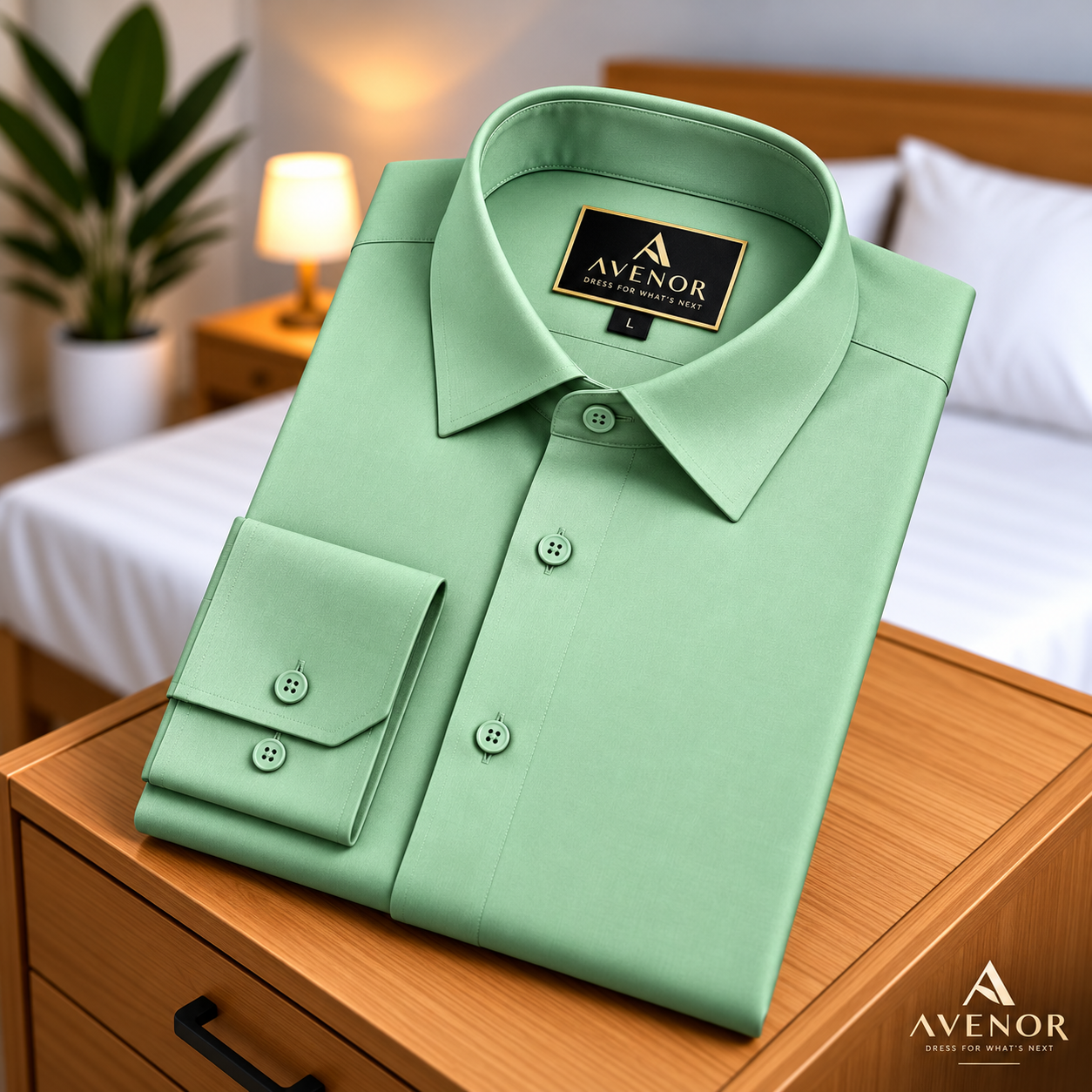 Mint Dress Shirt on Wooden Dresser 1